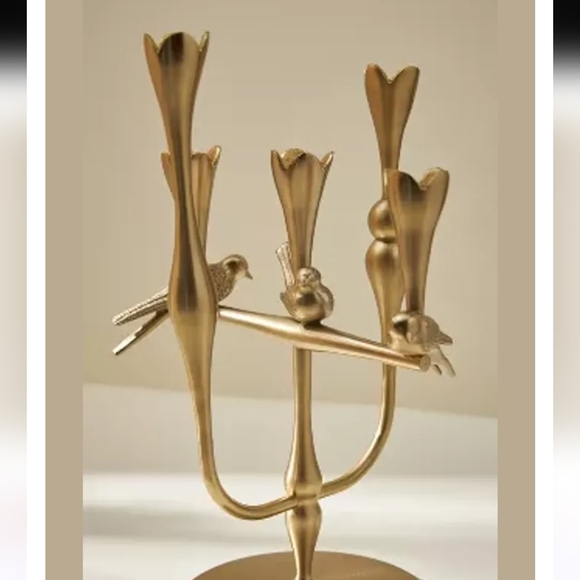 Anthropolaogie Marizia Sparrow Large Candle Holder Gold Birds Floral Nature. NEW - Picture 4 of 8